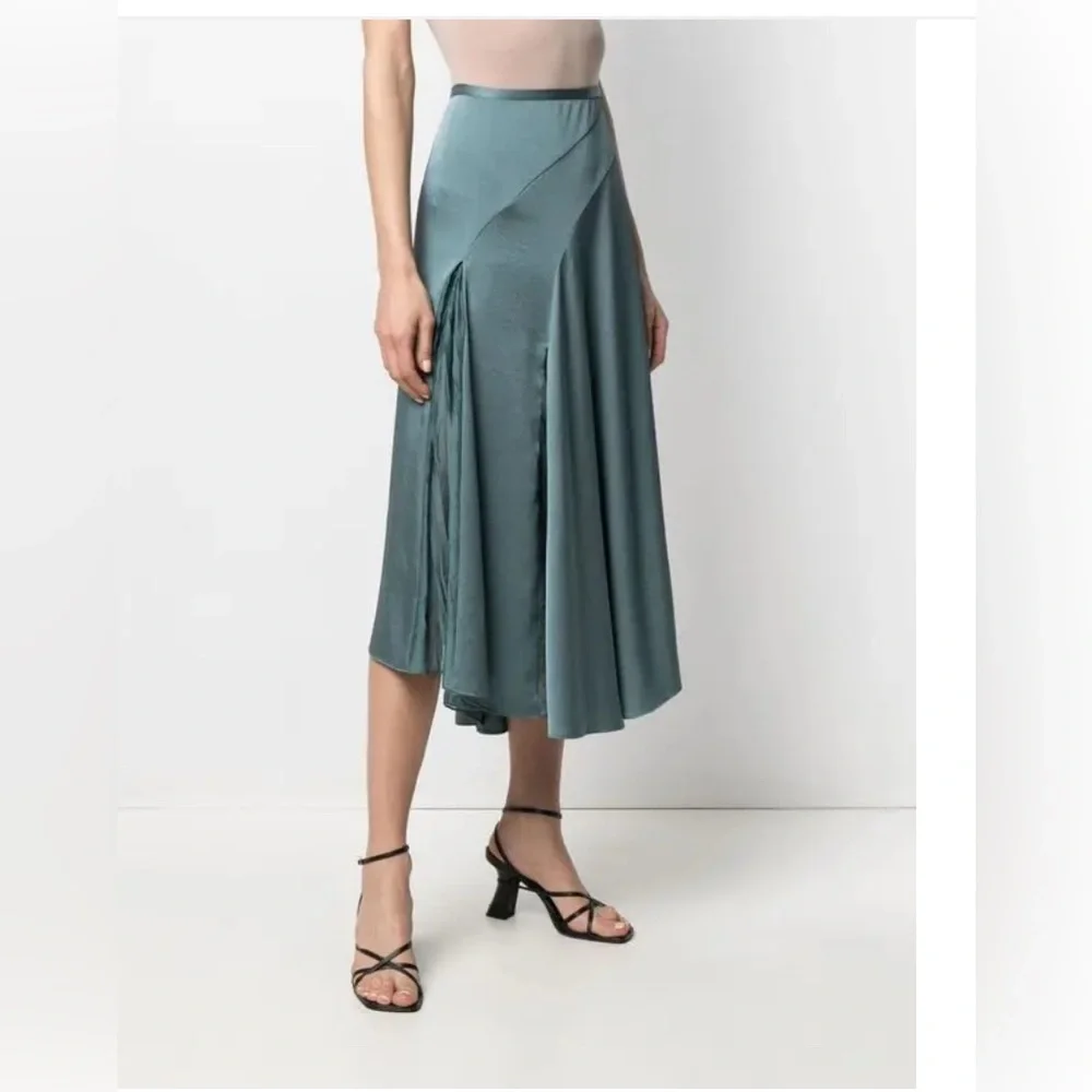 Vince Pleat-Detail Midi Skirt Drape Asymmetric Hem , size 0/XS - Picture 11 of 13